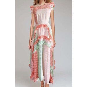 Love Binetti Designer Size Large Chantal Dress Silk Maxi Ruffle